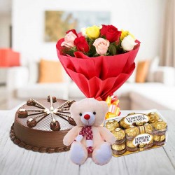 Rocher & Cake With Teddy N Roses